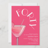 明るいモダンピンクのカクテル40歳の誕生日 招待状 (正面)