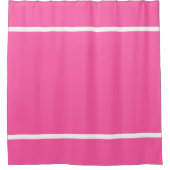 明るいモダンピンクの上下白のエッジストライプ シャワーカーテン (正面)