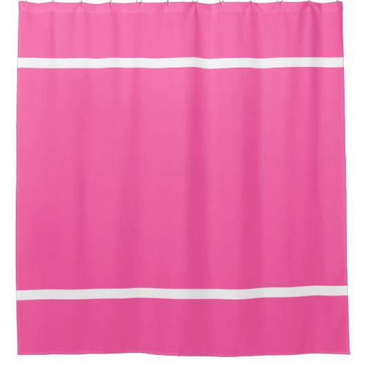 明るいモダンピンクの上下白のエッジストライプ シャワーカーテン (正面)