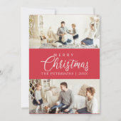 明るいモダンピンクの写真コラージュのクリスマス シーズンカード (正面)