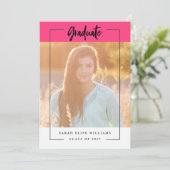 明るいモダンピンクの卒業 招待状 (スタンド正面)