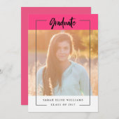 明るいモダンピンクの卒業 招待状 (正面/裏面)