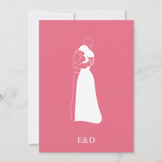 明るいモダンピンクの手で描いた結婚カップル 招待状 (正面)