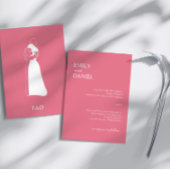 明るいモダンピンクの手で描いた結婚カップル 招待状