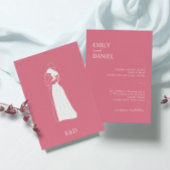 明るいモダンピンクの手で描いた結婚カップル 招待状