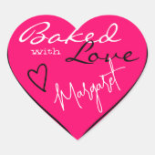 明るいモダンピンクの白と愛の焼いたハート ハートシール (正面)