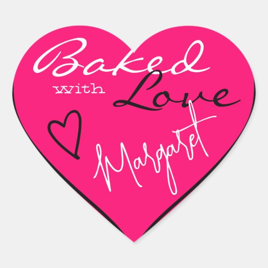 明るいモダンピンクの白と愛の焼いたハート ハートシール (正面)