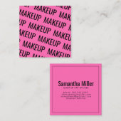 明るいモダンピンクの繰り返し文字模様のメイクアップ スクエア名刺 (正面/裏面)