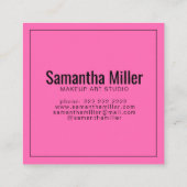 明るいモダンピンクの繰り返し文字模様のメイクアップ スクエア名刺 (裏面)