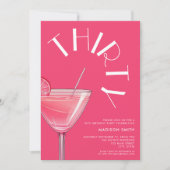 明るいモダンピンクカクテル30歳の誕生日 招待状 (正面)