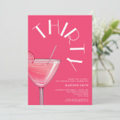 明るいモダンピンクカクテル30歳の誕生日 招待状 (スタンド正面)