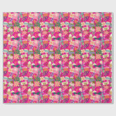 明るいモダンピンク色のレトロなクリスマス ラッピングペーパー (フラット)