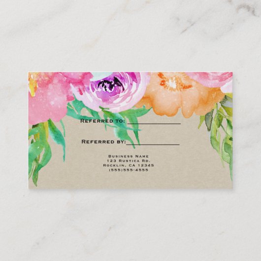 明るいモダンフローラブラウンクラフト友人を参照 紹介カード (裏面)