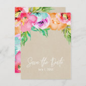 明るいモダンフローラブラウンクラフト日付を保存 案内ポストカード (正面/裏面)