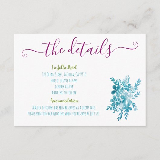 明るいモダンフローラブルーピンク海フォト詳細 エンクロージャーカード (正面)