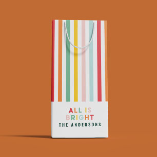 明るいモダンミニマルシンプル家族のクリスマス スモールペーパーバッグ