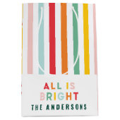 明るいモダンミニマルシンプル家族のクリスマス ミディアムペーパーバッグ (正面)