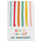 明るいモダンミニマルシンプル家族のクリスマス ミディアムペーパーバッグ (裏面)