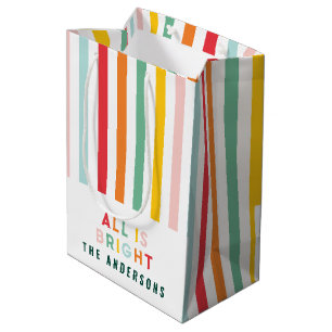 明るいモダンミニマルシンプル家族のクリスマス ミディアムペーパーバッグ