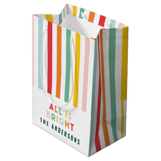 明るいモダンミニマルシンプル家族のクリスマス ミディアムペーパーバッグ (裏面アングル)