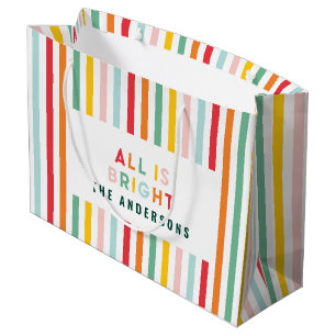 明るいモダンミニマルシンプル家族のクリスマス ラージペーパーバッグ