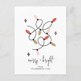 明るいモダンメリークリスマスライトホリデイ ポストカード