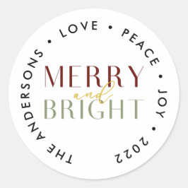 明るいモダンメリークリスマス一家 ラウンドシール