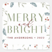 明るいモダンメリークリスマス植物家族 スクエアシール (正面)