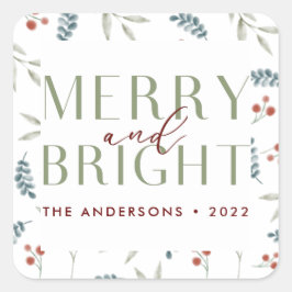 明るいモダンメリークリスマス植物家族 スクエアシール
