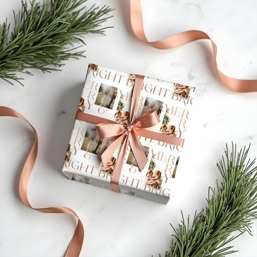 明るいモダンメリータイポグラフィ2はっきりしたフォトホワイト ラッピングペーパー