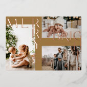 明るいモダンメリータイポグラフィ3はっきりしたフォトゴールデン 箔シーズンカード (正面)