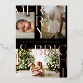 明るいモダンメリータイポグラフィ3はっきりしたフォトブラック 箔シーズンカード (正面)