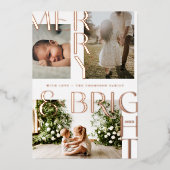 明るいモダンメリータイポグラフィ3はっきりしたフォトホワイト 箔シーズンカード (正面)