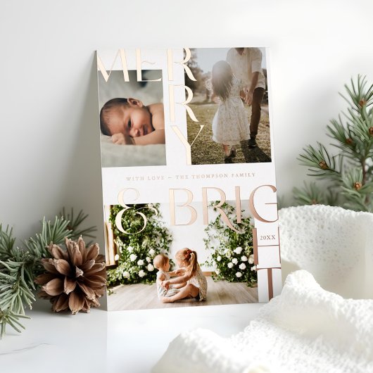 明るいモダンメリータイポグラフィ3はっきりしたフォトホワイト 箔シーズンカード