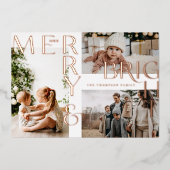 明るいモダンメリータイポグラフィ3はっきりしたフォトホワイト 箔シーズンカード (正面)