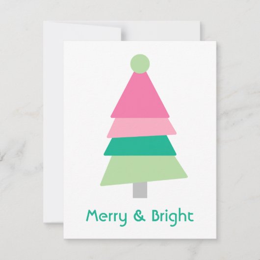 明るいモダンメリーミニマルなピンクの緑の木 シーズンカード (正面)
