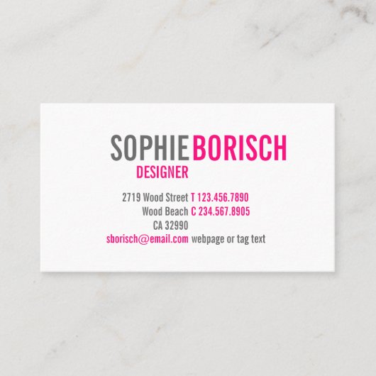 明るいモダンユニークピンクの白 名刺 (正面)