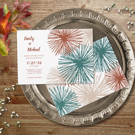 明るいモダン抽象芸術ダークティール(緑がかった色)銅ビスク 招待状