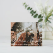 明るいモダン新結婚した婚フォトオーバーレイ ポストカード (スタンド正面)
