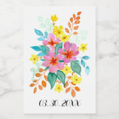 明るいモダン色の水彩花模様 ワインラベル (シングルラベル)