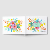 明るいモダン色の水色フローラ ゲストブック (全面)