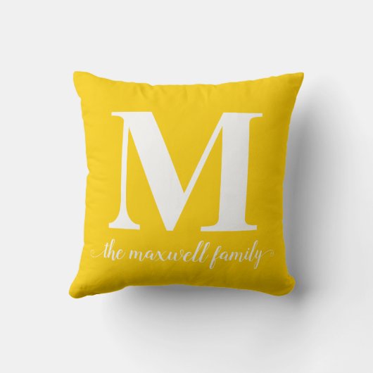 明るいモダン黄素朴モノグラムのファミリスクリプト クッション (裏面)