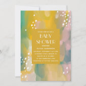 明るいモダン黄色の緑の油色彩の鮮やかの赤んだシャワー 招待状 (正面)