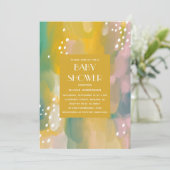 明るいモダン黄色の緑の油色彩の鮮やかの赤んだシャワー 招待状 (スタンド正面)