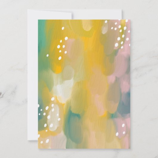 明るいモダン黄色の緑の油色彩の鮮やかの赤んだシャワー 招待状 (裏面)