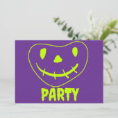 明るいモンスターの顔のネオン風ハロウィンパーティー 招待状 (スタンド正面)