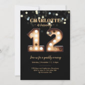 明るいライトきらめく第12誕生日の招待 招待状 (正面)