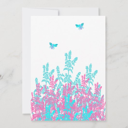 明るいライトアカウブルー熱いピンク野生の花ミツバチ 招待状 (裏面)