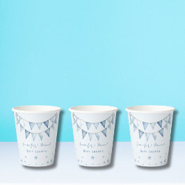 明るいライトブルー赤ちゃんシャワーガーランド 紙コップ