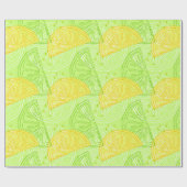 明るいライムグリーンの柑橘類レモンパターン ラッピングペーパー (フラット)
